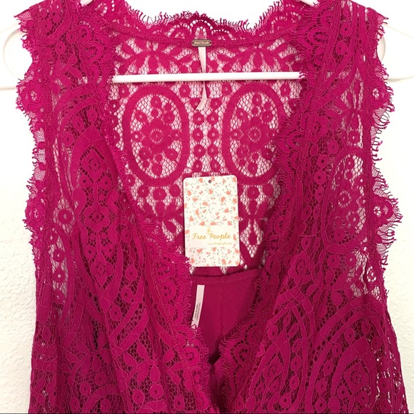 Free People Dress Pink Heart In Two Lace Mini - Picture 5 of 8